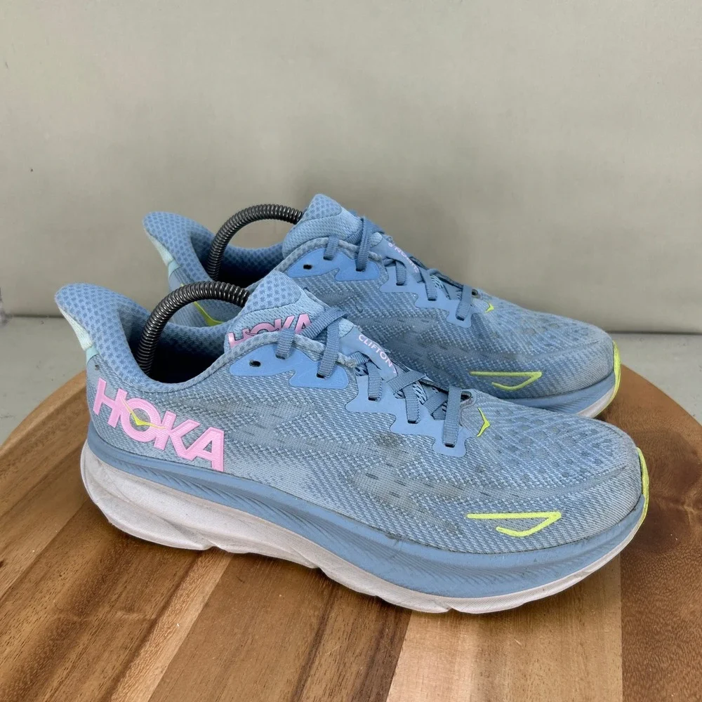 Hoka One One Clifton 9 Womens Size 10.5 Blue Pink Running Shoes Cushion Comfort